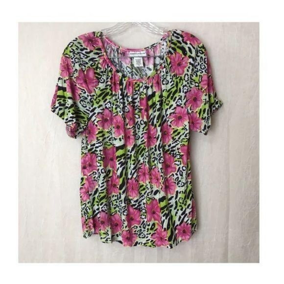 Rebecca Malone Floral Zebra Sequin Top Pink MEDIUM - Picture 1 of 8
